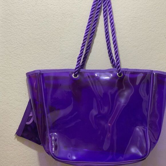 Transparent PVC handbag purple with small wrislet - Picture 3 of 9